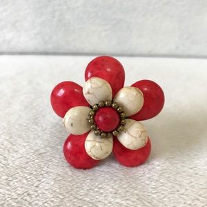 Adjustable Pink and White Flower Ring